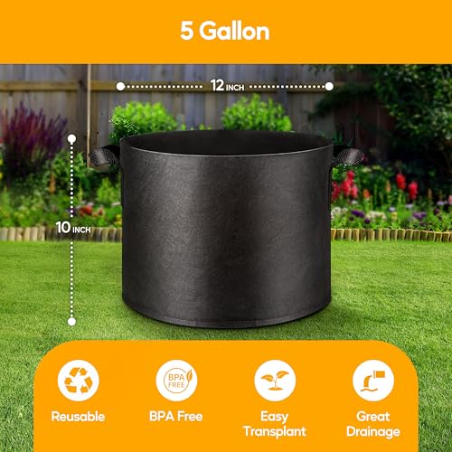 Simple Deluxe Grow Bags 5 Gallon 10 Pack Planter Pots with Handles, Thickened Nonwoven Fabric Aeration Cloth Bag, Heavy Duty Gardening for Tomoato, Potato, Vegetable, Herbs and Flowers, Black - color: 10 Pack, size: 5 Gallon