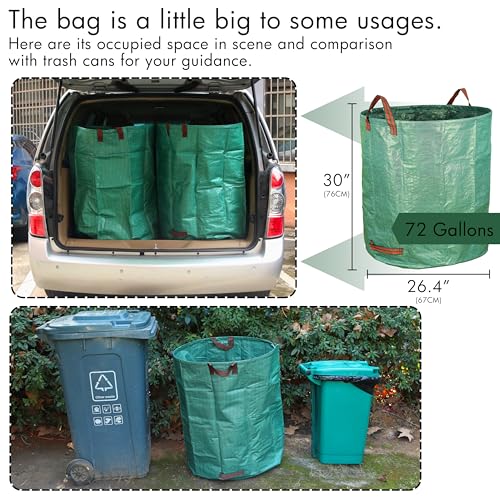 Gardzen 3 Pack 72 Gallon Garden Waste Bags Reusable Heavy Duty - size: 3 Count (Pack of 1)