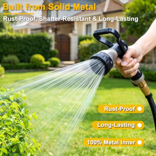 FANHAO Fireman Style Water Hose Nozzle Heavy Duty Metal, 8 Spray Patterns - color: Black