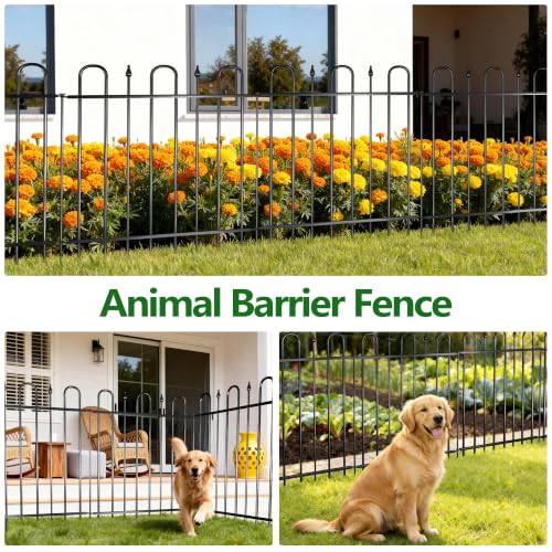 12.1ft(L) x 32.3in(H) 5 Panels Decorative Garden Fence with Gate - size: 5 Panels-12.1ft(L) x 32.3in(H) with Gate