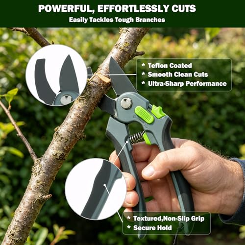 Pruning Shears for Gardening, 8.4" Bypass & 7" Straight Garden Shears – Sharp SK5 Steel Blade, Gardening Shears & Garden Snips for Trimming Flowers, Branches, Fruits(Grey Black, Black) - color: Grey Black