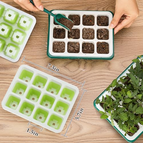 10pcs Reusable Seed Starter Tray, 120 Cells Seed Starter Kit, Silicone Seedling Starter Trays for Starting Plant Seeds with Flexible pop-Out Cells, Indoor Gardening Plant Germination Trays - color: Green 10pcs