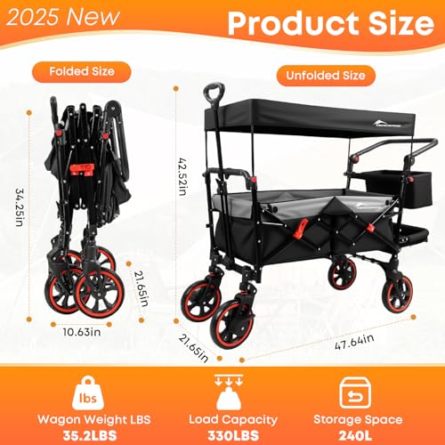 Canopy Wagon Trolley, Large Capacity, Foldable,Traveling-B - color: Black, size: CTM6Plus