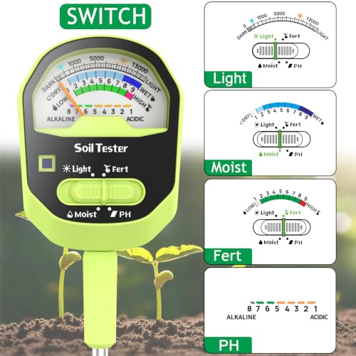 Hersven Soil Moisture Meter, 4-in-1 Soil pH Tester, Soil Moisture, Fertility,Sunlight Intensity with Removable Probe, Large Dial Soil Test Kit for Plants Gardening, Lawn and Indoor Outdoor Plants - size: 11in