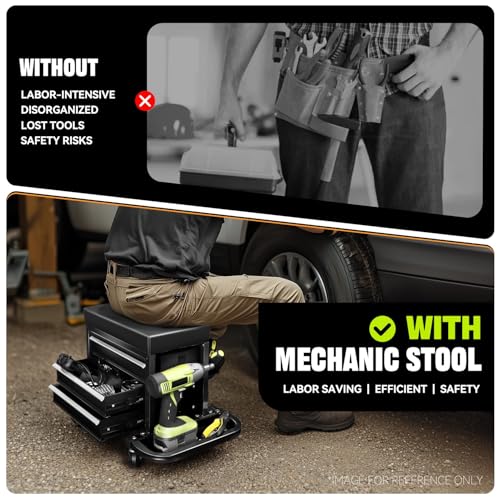 Auto Dynasty Mechanic Rolling Seat, 3-Drawer w/Tool Tray, 350LBS, Black - color: Black