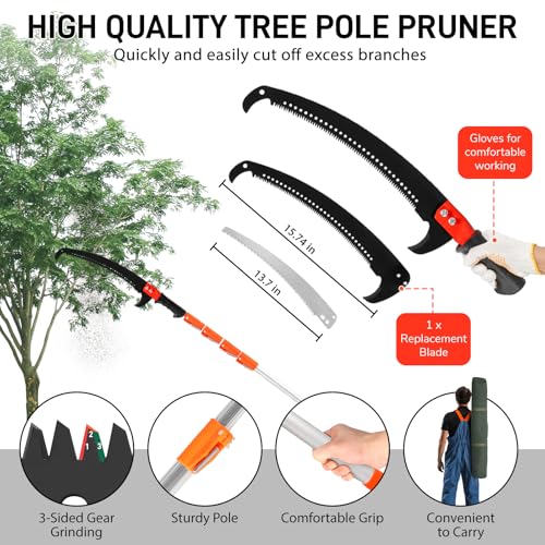 Outvita 7-24FT Telescoping Pruning Pole for Tree Trimming, Aluminum Manual Pole Saws for Tree Trimmer with Telescopic Extension Pole 1 Scissors 2 Blade - color: Silver-aluminum, size: 24 feet