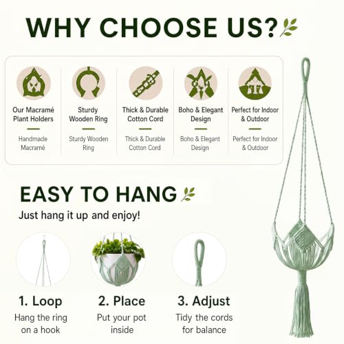 Shappy Boho Macrame Plant Hanger for Indoor - color: Sage Green, size: Style G