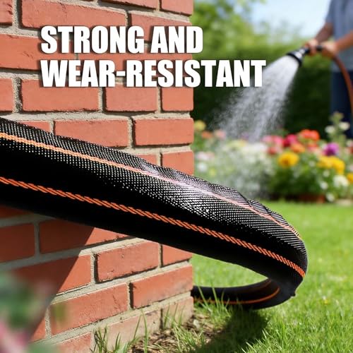 Garden Hose Water Hose – 100ft Lightweight Flexible Outdoor Hose, Kink-Free, Weather Resistant, 3/4” Metal Fittings, 10-Function Spray Nozzle for Yard Car Wash - color: Black+Orange, size: 100FT