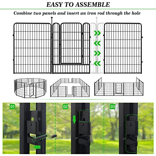 Decorative Black Metal Fence Garden Fence with Gate, 8.96ft(L) 40in(H) 4 Panels Fence Panels No Dig Fence Rustproof Animal Barrier Fence Temporary Fencing for Dogs - size: 8.96ft-40"H(4 Panels+4 Rods)