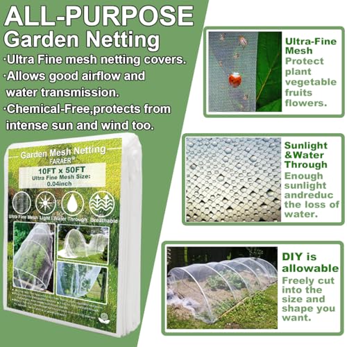 Garden Pest Netting, 10x50Ft Insect Barrier Plant Covers Net - size: 10x50ft Reinforced Netting