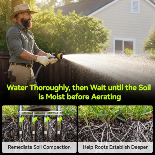 Knee-Friendly Manual Lawn Aerator, Adjustable 43.3–48.5", Silver, Dual Step