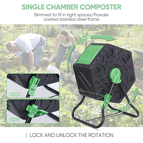 F2C 18.5 Gallon Compost Tumbler Compost Bin All-Season Outdoor BPA Free Single Rotating Chamber Composters w/ 2 Sliding Doors and Solid Steel Frame - size: 18.5 Gallon