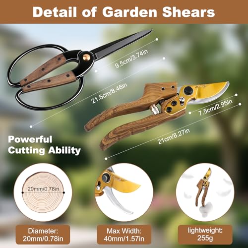 2Pack Garden Pruning Shears Set: Ultra Sharp SK5 Blade Gardening Shears & Precision Garden Scissors,Wood Like&Wide Walnut Ergonomic Handle,Perfect for Plant,Bonsai,Shrub,floral,Branch Trimming
