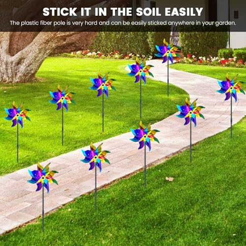 10 PCS Reflective Pinwheels for Yard and Garden Bird Devices Pre-Installed Sparkly Wind Spinner Deterrent to Scare Birds Away from Yard Patio Farm (Multicolor-1) - color: Multicolor-1