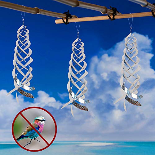 Hausse Bird Repellent Spiral Reflectors Silver Mylar Spinner, Hanging Reflective Bird Deterrent Device, Garden Decorative Scare Birds Away, Like Woodpeckers, Pigeons and Geese, 6 Pack - size: 15.8 Inch, Silver