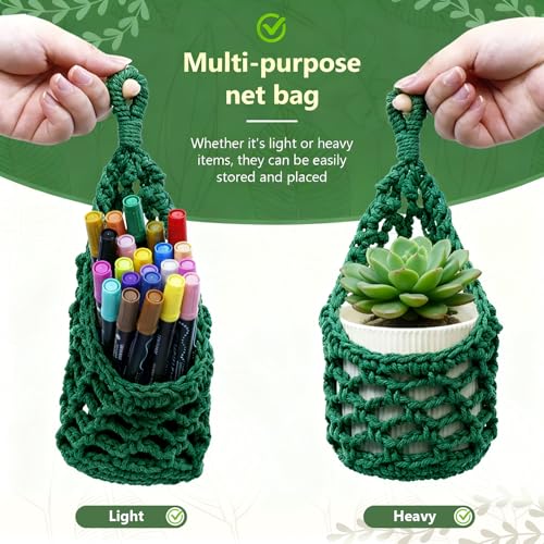 Macrame Wall Plant Hanger, Hanging Planter Basket Holder, Wall Planters for Indoor Plants, for Up to 4 Inch Pot (Green, 4-Inch) - color: Green, size: Small – Fits Pot Bottom ≤4"
