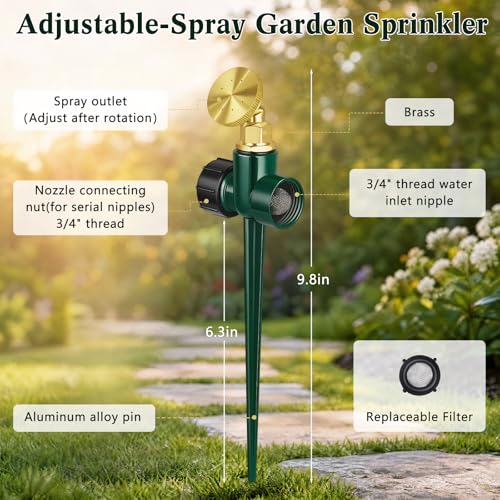 Tioncy 4 Pack Metal Lawn Sprinkler for Yard with Brass Nozzle & Aluminum Alloy Spike Base, Adjustable Automatic Garden Sprinkler System with Screen Gasket for Lawn Garden Yard Greenhouse(Green) - color: Green