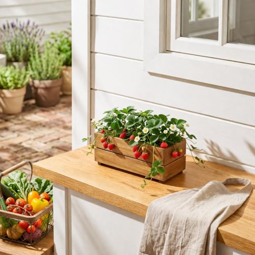 THYOI Premium Wooden Planter Box, Storage Box - 3 Colors (Golden Teak) - color: Golden Teak
