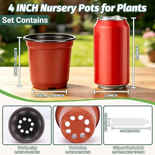 STARSIDE 100-Pack 4 Inch Nursery Pots, Plastic Plant Pots for Seedlings