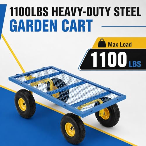 Garvee 1100LBS Steel Garden Cart, Heavy Duty Wagon with 10" Wheels - color: Blue