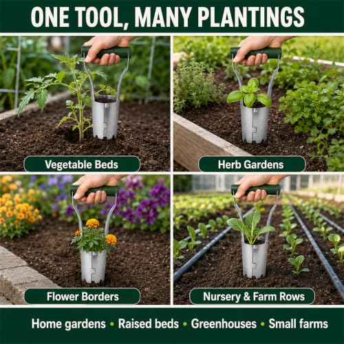 Bulb Planter Tool with Depth Marker, Heavy Duty Manual Garden Dibber - color: Dark green