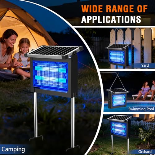 2‑in‑1 Solar Bug Zapper Outdoor, Electric Mosquito Killer Insect Trap - color: Black