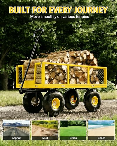 GarveeLife Heavy Duty Steel Garden Cart 500 LBS Capacity 3 in 1 Pullable Garden Wagon with 10 in Wheels for Gardening Soil, Tools, and Plant Transport - color: Yellow, size: 500 lbs