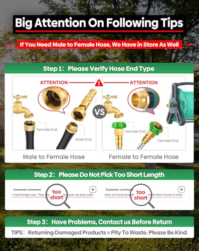 Short Metal Garden Hose 2 ft with Female to Female Connector, Stainless Steel Small Leader Hose for Hose Reel, Long, Flexible, Lightweight & Heavy Duty Water Pipe, Outdoor Water Hose Extension Adapter - size: 2ft Female to Female