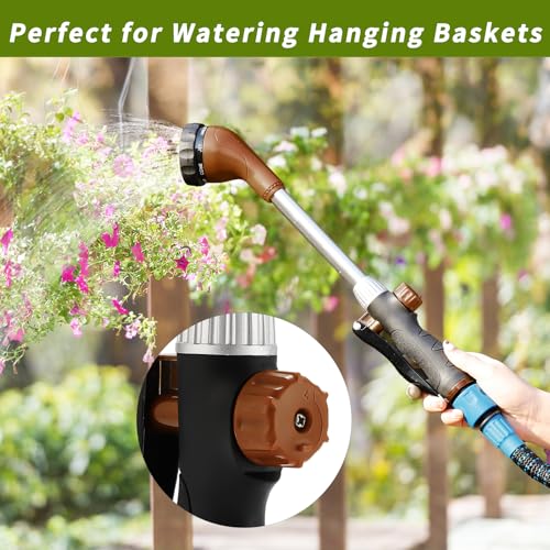 GREEN MOUNT Watering Wand, Heavy Duty Garden Hose Wand with 8 Spray Patterns, 16-Inch Hose Sprayer Nozzle with Flow Control, Ideal for Lawn and Garden Use, Bronze - color: Bronze
