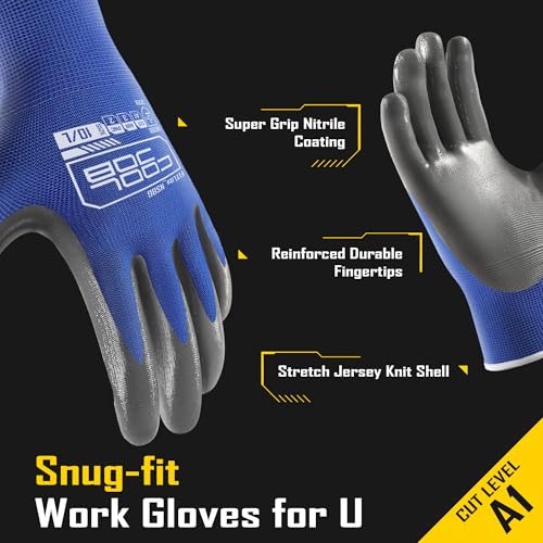 COOLJOB 10/20 Pair Safety Work Gloves for Men Women Non-slip, Nitrile Rubber Coated Working Garden Yard Gloves Bulk with Grip - color: Blue Gray, size: Large (Pack of 10)
