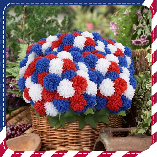 XunYee 12 Pcs Red White Blue Artificial Flowers for Outdoor,Faux Mums - color: Patriotic Tricolor