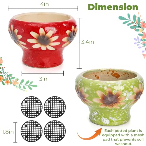 4" Small Succulent Planters with Drainage, Cute Ceramic Pot Set of 4