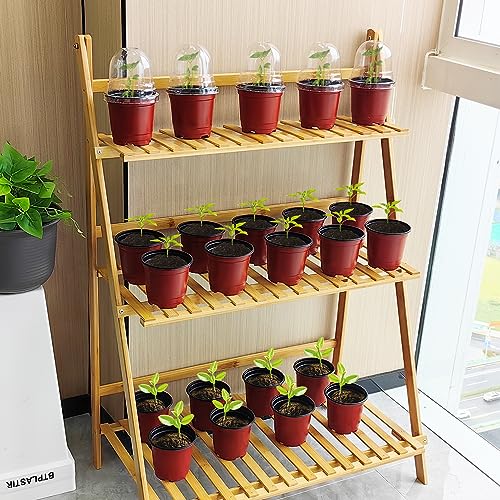 RooTrimmer Plant Nursery Pots with Humidity Domes, 25 Sets 4 Inch Soft Nursery Pots Quality Ones (25 Red Pots + 25 Clear Lids), Seeds Starter Pots Small Planter Containers - color: Red Pots With Domes-25p, size: 4Inch