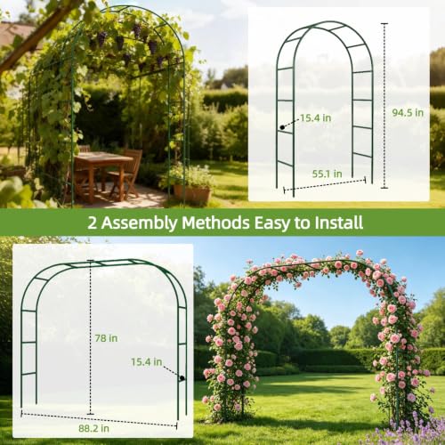 Thickened Metal Garden Arch, 16mm Rust-Resistant Archway for Climbing Plants, Dual Size Convertible Arbor for Wedding & Party & Garden Decoration - style: Thickened 16mm tube without base