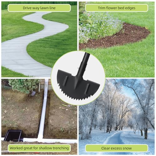 Half Moon Edger Lawn Tool - Heavy Duty Saw Tooth Manual Edgers with Sharp Blade & Wide Footplate, 38"-49" Adjustable T-Grip Handle for Landscaping, Sidewalks, Yard,Grass,Flower Bed & Garden Edging