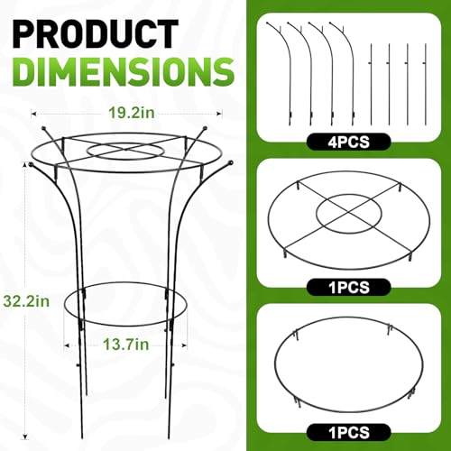 1 Pack Metal Peony Plant Support Cage, 32.2 x 19.2 Inch with Wide Top Ring
