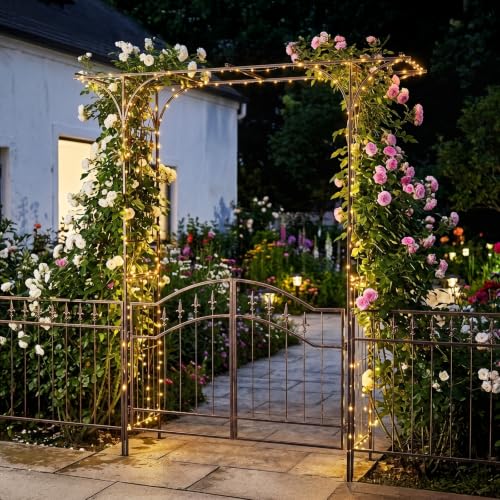 VINGLI Garden Arbor, Arch for Wedding Ceremony Party, Christmas Garden Decor Steel Garden Trellis for Plant Climbing, Pergola for Garden, Backyard, Lawn (Flat Top with Gate,Bronze) - style: Flat Top with Gate,Bronze