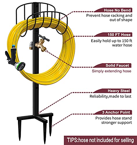 Artigarden Freestanding Garden Hose Holder Stake with Brass Faucet, Heavy Duty Metal Water Pipe Storage Stand Rack for Outdoor - color: Wave with Faucet