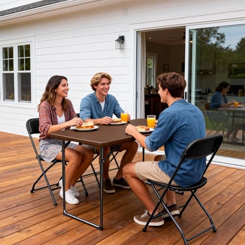 2 Pack Folding Table, 4FT Foldable Picnic Table with Adjustable Height, Heavy Duty Fold-in-Half Portable Table for Weddings, Camping, RV Travel, Parties, BBQs, Easy to Fold and Store, Brown - color: Brown, size: 4FT-2 Pack
