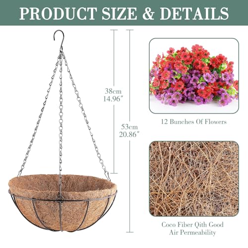 AGIRL 2 Set Artificial Hanging Flowers with Baskets for Outdoors - color: Red Purple, size: 2PCS