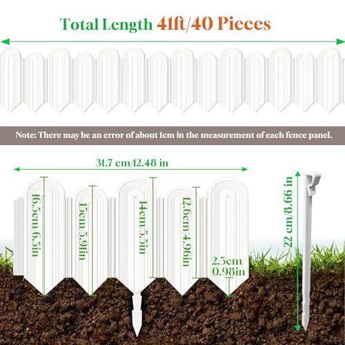 Ruppence 40Pcs 42ft White Garden Edging Border, Plastic Landscape Edging