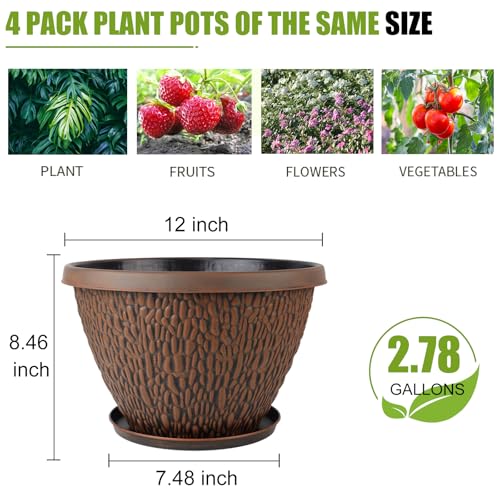 Nooulap 4 Pack 12 Inch Plastic Pots for Plants Outdoor Indoor - color: Pebbles Pattern, size: 12 Inch