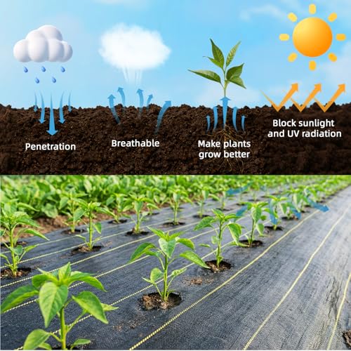 Shade&Beyond 6ftx300ft Weed Barrier Fabric, 3.2oz Heavy Duty Permeable Landscape Fabric, Woven UV Resistant Ground Cover with Staples for Gardens/Yards/Landscaping - size: 06ft x 300ft