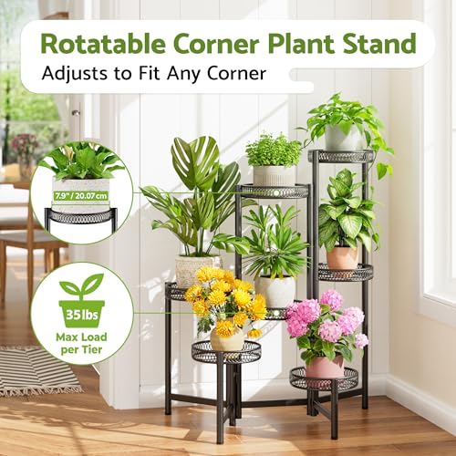 Plant Stand Indoor Outdoor, 7 Tier Large Plant Stand with 7.9-Inch Wide Drainage Tray, Tiered Corner Metal Iron Flower Display Holder Shelf, Folding Tall Rack for Patio Balcony Porch - BlackFlower - color: BlackFlower, size: 7-tiers