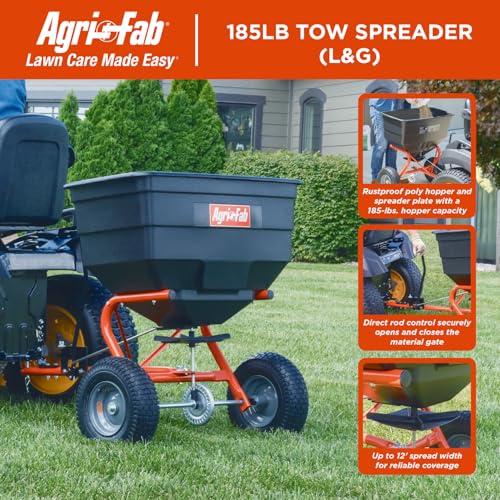 Agri-Fab Tow Behind Broadcast Spreader for Seed, Fertilizer, Salt and Ice Melt, 185 lb Capacity Lawn and Garden Spreader with 12 Ft Spread Width - style: 185 lb. Tow-Behind Lawn & Garden Broadcast Spreader