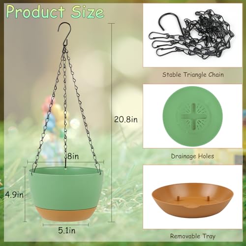 LIYDE 3 Pack Hanging Planters, 8 Inch Small Hanging Pots Self Watering Hanging Planters for Indoor Plants with Drainage Holes and Removable Tray Hanging Basket (Green) - color: Green