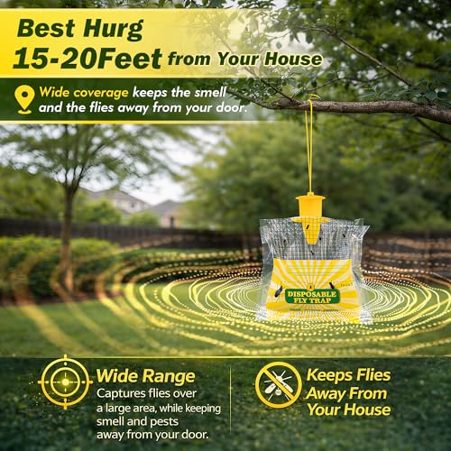LFSYS Fly Trap Outdoor Hanging, Disposable Fly Bag, 2 Pieces, for Yard, Patio, Garden and Garbage Areas