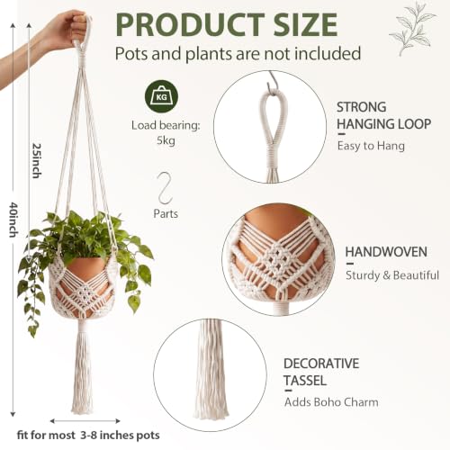 Shappy 1 Pack Boho Macrame Plant Hanger for Indoor - color: White, size: Style B