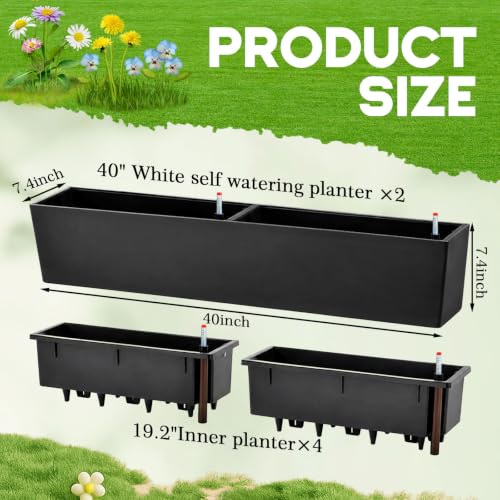 2 Pack Hanging Wall Planter Boxes 40" Large Black Rectangular Flower Box with Window Bracket Self Watering System Railing Planter Outdoor Plant Pot Container Deck Rail Fence Balcony - color: Black