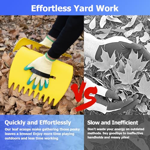 2-in-1 Leaf Rake Set with Leaf Scoops, 25-Tine Garden Rake and Grabber for Leaf Cleanup & Picker Up, Adjustable Long Handle, Wide Metal Head for Garden, Yard, Soil, Weeds, Grass, Camping